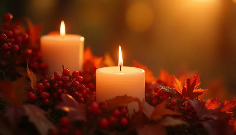 Свечи, рябина, осень, праздник